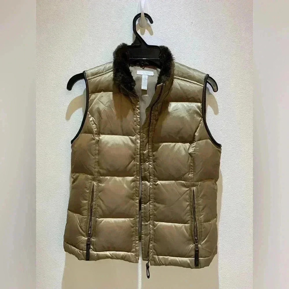 Charter Club Petite Women's Puffer Vest Faux Fur Collar Full Zip Brown Size P/P - Picture 2 of 12